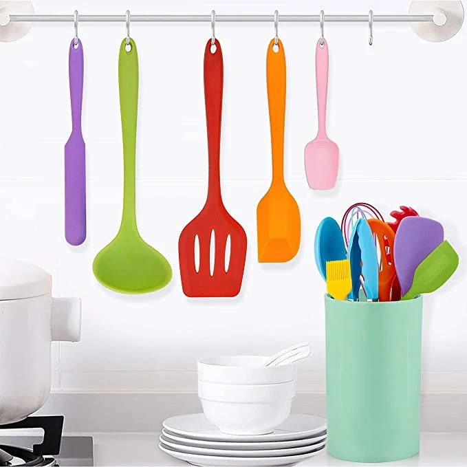 KU06 14 Pcs Kitchen Non-Stick Silicone Spoon Rest Cooking Utensils Kitchen Tongs With Silicone Tips Utensil Set