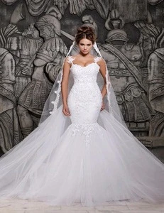 Lace Mermaid Bridal Gowns Spaghetti Arabic Tulle Wedding Dress L191163