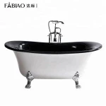 Latest design Antique Claw Foot Standing 1 Person Soaking Bath Tubs Black and white color boat shaped bathtub