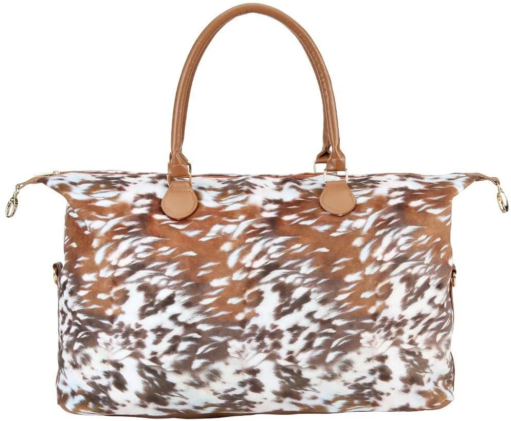 Leopard Cow Print Weekender Duffle Travel Bag Large Tote Handbags Outdoor Weekender Shoulder Luggage Sports Women