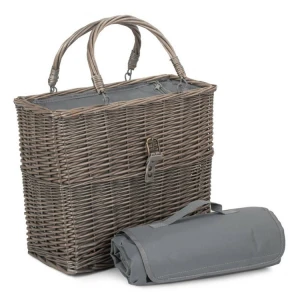 Linshu Factory Rattan Willow Wicker Woven Picnic Basket with  Blanket Insulated Cooler Bag