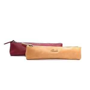 Luxury custom oil wax full grain leather pen case pen zipper bag pencil case