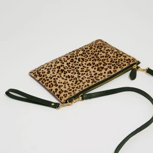 Luxury leopard print horse hair leather handbags women evening clutch bag
