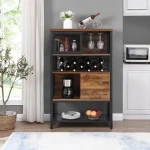 Made in Viet Nam Luxury living room Large Storage Simple and Elegent Design Industrial Bar Cabinet with Wood Wine Rack