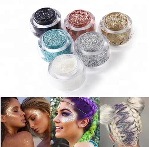 Makeup glitter eyeshadow powder cream diamond gold brown silver highlight gel 6 colors face hair makeup private label