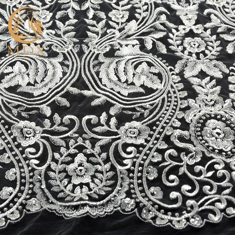 MDX Textile Factory Direct Price Wholesale Machine Embroidery Sequins Lace Fabric For Bridal Dresses