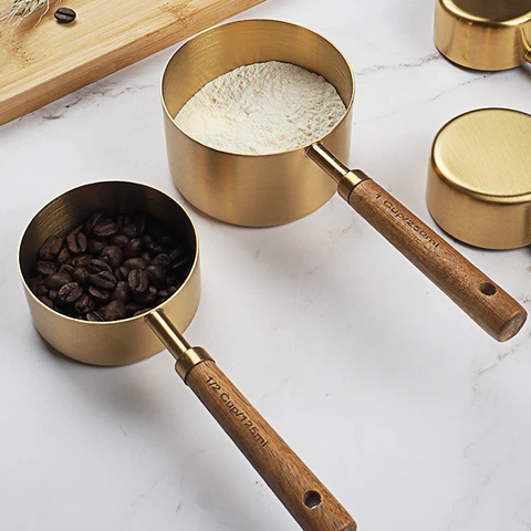 Buy Measuring Spoon Set Wooden Handle Stainless Steel Measuring Cups ...