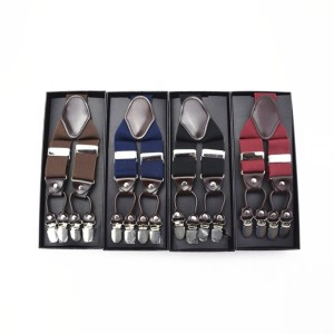 Meetee Fashion Galluses high-end Boxed 6-clip Thickening Color Men&#x27;s Gallus Suspender