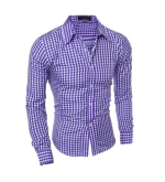 Mens Slim Fit Long Sleeve Plaid Cotton Business Casual Men Dress Shirt
