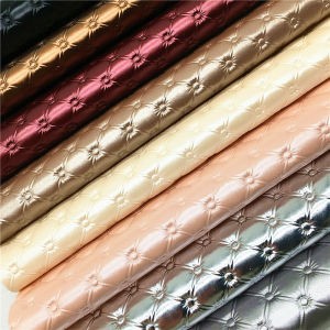 Metallic Embossed Diamond Rhombic Upholstery Leather Fabric By The Yard Material For Sofa Bed Bag Bows Crafting
