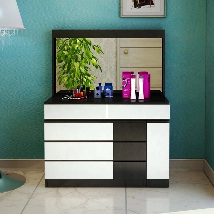 Minimalist Modern Vanity Hotel Home Bedroom Furniture Sets Beds Wooden Makeup Storage Drawer Dressing Table Mirrored Dresser