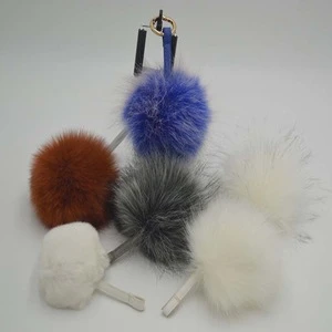 Multi color faux fur pompom keychain bag fur