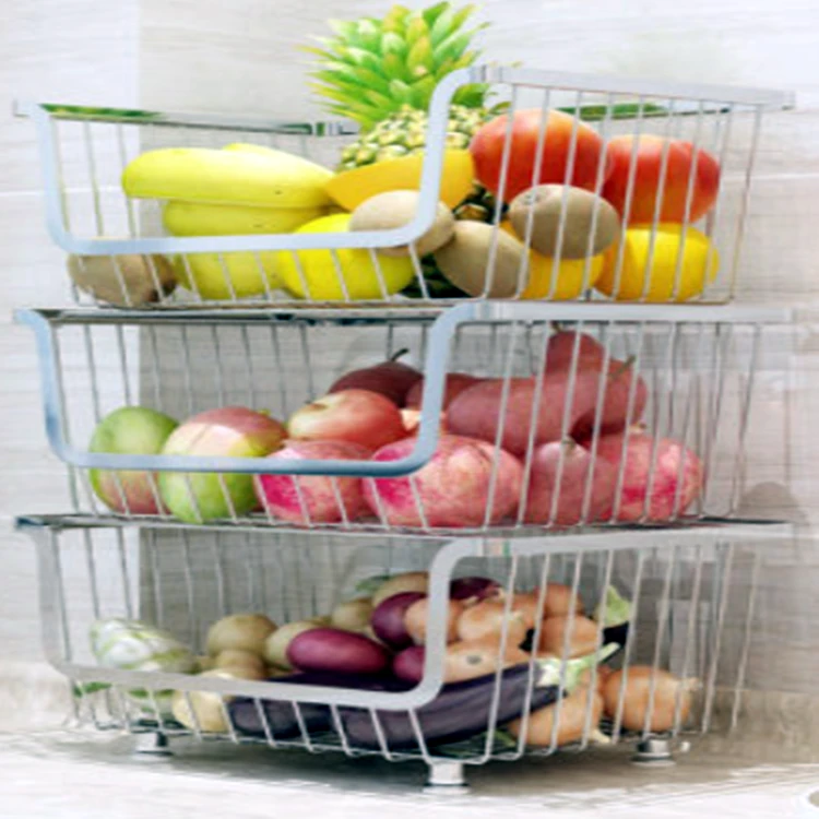 Multi-layer 304 stainless steel metal wire kitchen fruit vegetable storage baskets