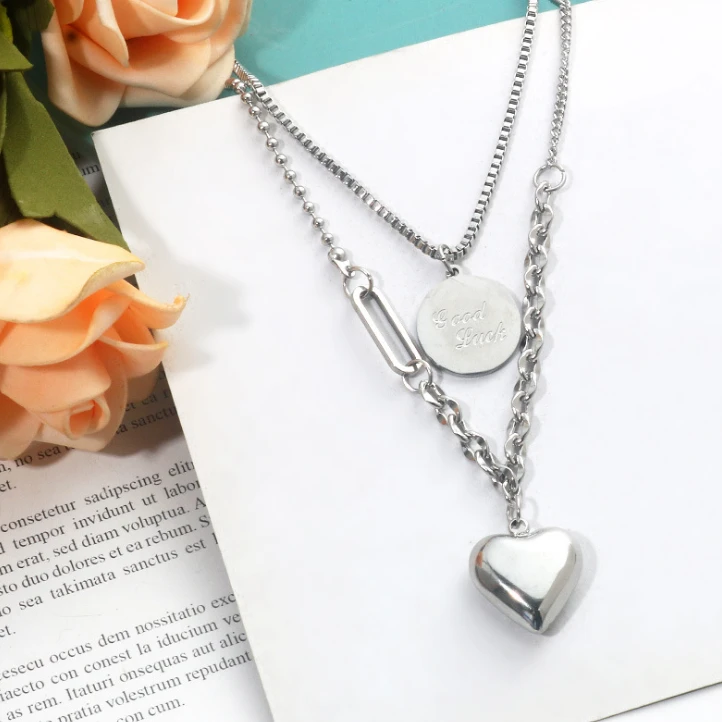 Multilayer Titanium Steel Love Necklace Women Personalized Pendant Necklace