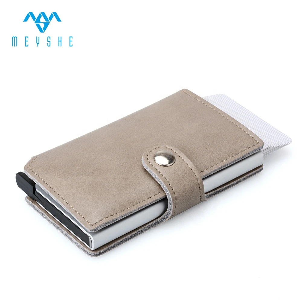 Multipurpose Leather Cover Side-push Card Holder Automatic Aluminum Name Card Holder