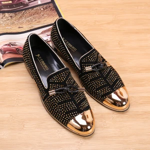 NA029 Gold Beading Leather Italian Men Shoes Leather Formal Dress Oxford Zapatos Hombre Wedding Shoes Flats Zapatos