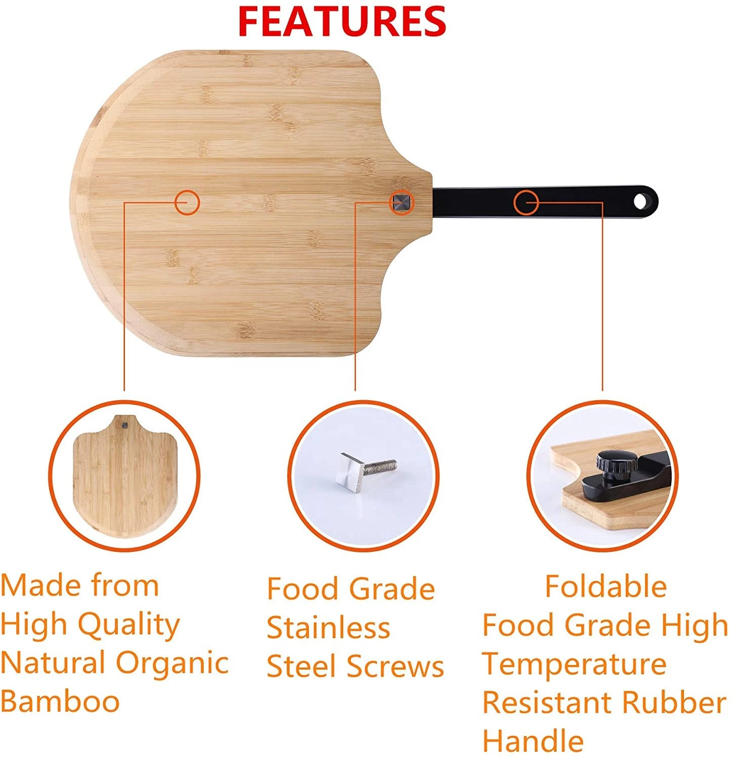 Natural Bamboo Pizza Peel Premium (Extra Large) 12/14 Inch Cutting Board Baking Tray Cheese Serving with Wooden Handle
