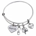 New Arrival Fashion Firemen Fire Dept Heart Caduceus Nurse Stethoscope Paw Print Charm Bangle Bracelet Survivor Gift Custom