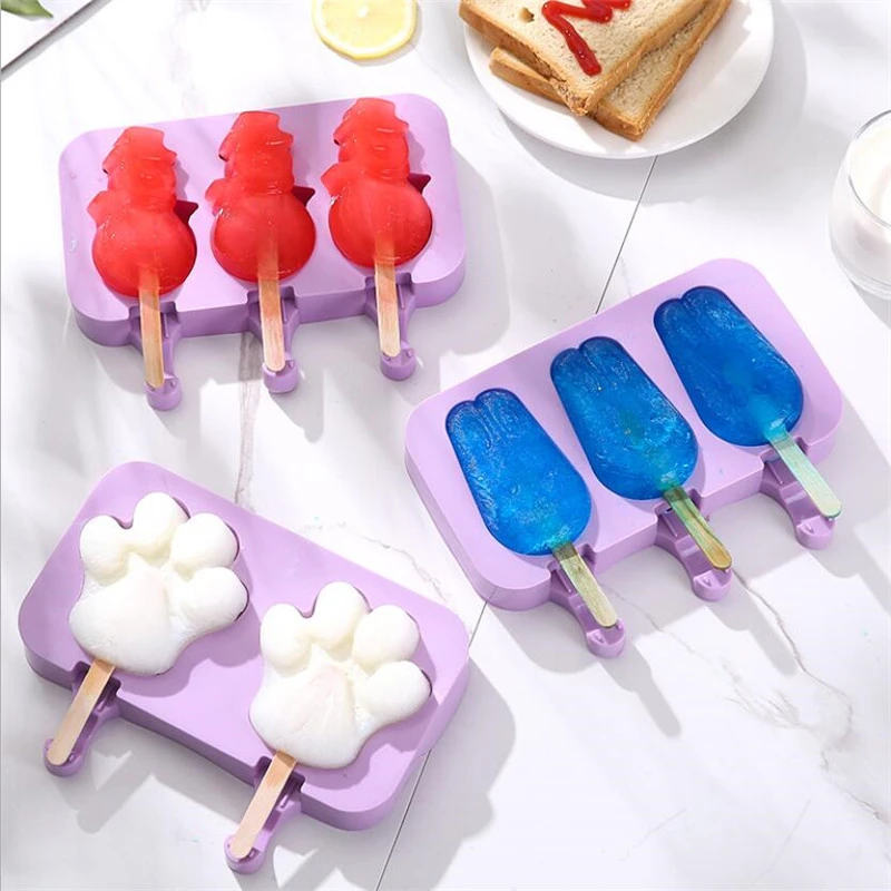 New Silicone Ice Cream Popsicle Pop Maker Mould Popsicle Molds DIY Homemade Cartoon Ice Cream Mold with Stick