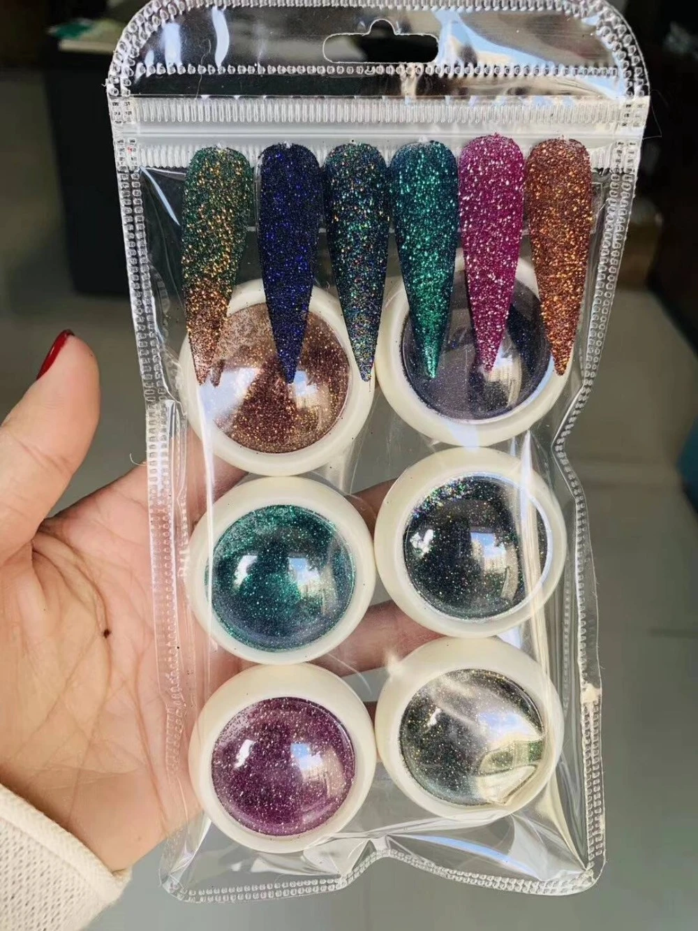 newest 6/boxes/set Mixed 0.2-2mm nail glitter powder sets Mermaid Sequin Shinning nail glitter in bulk & DIY nail glitter shapes