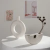 Nordic INS Style Modern Decorative Handmade Art Porcelain Matte White Creative Shape Ceramic Pot Irregular Flower Vase