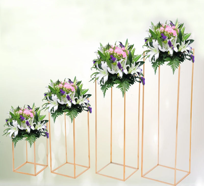 Nordic square party golden flower rack center aisle iron wedding decoration flower stand