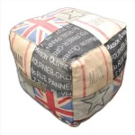 NORDIC STYLE LARGE ROUND LEATHER AND FABRIC OTTOMAN CHAIR STOOL OTTOMAN