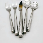 OEM order Round handle hand forged spoon fork knifes  heavy  luxury stainless steel copper Gold silver  flatware set