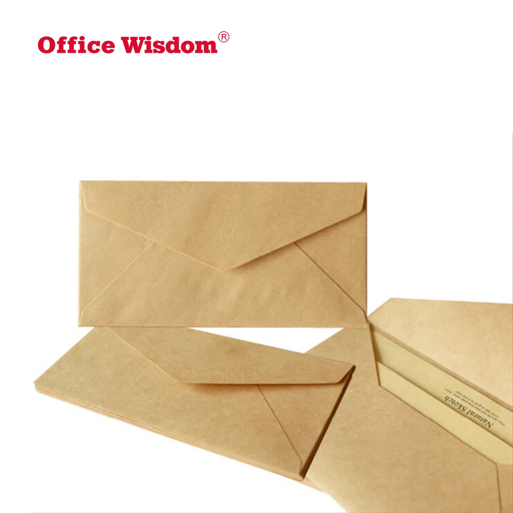 Office Wisdom High Quality custom made size private label brown kraft paper envelope For Gift Cards recycle office envelopes