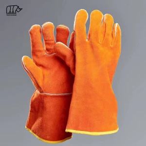 Orange Anti-fire Wear Resistant Split Leather Work Protective Good Welding Gloves for Argon TIG Stick Welder