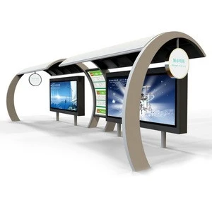 Outdoor digital bus shelter advertisements for metal street furniture bus shelter with solar light