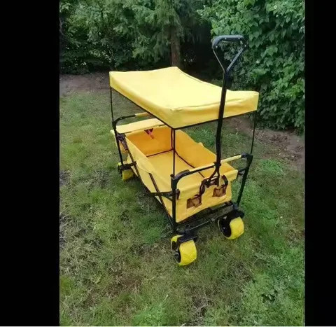Outdoor Foldable Camping Wagon Cart Collapsible Sturdy Steel Frame Garden Beach Wagon Cart