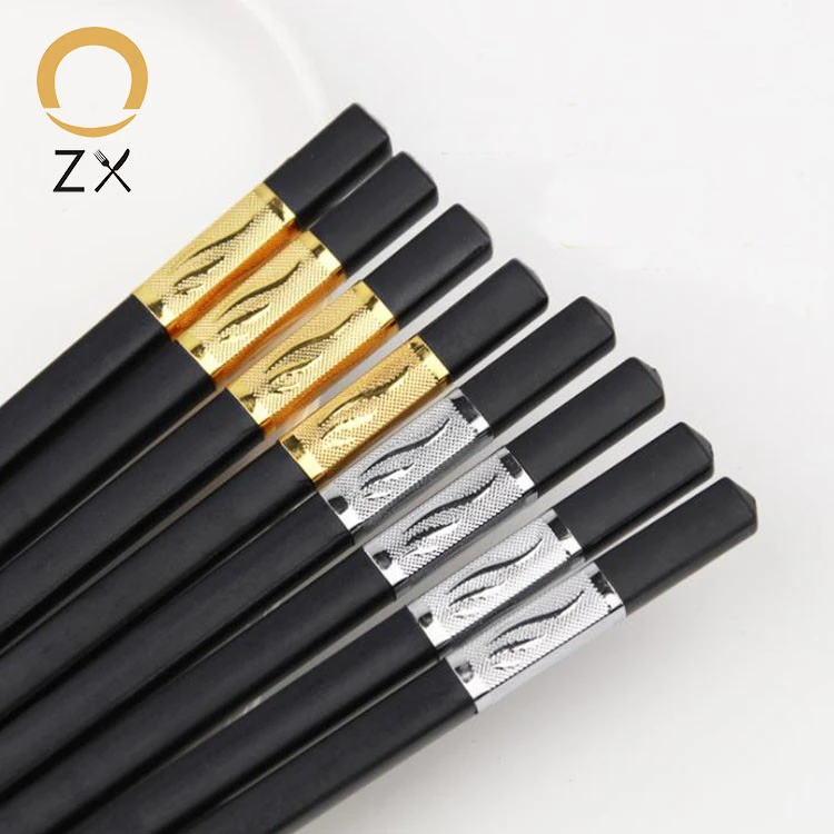 Pattern Alloy Chinese Chopsticks Set Non Slip Reusable Chopsticks Dishwasher Safe Black Chopsticks