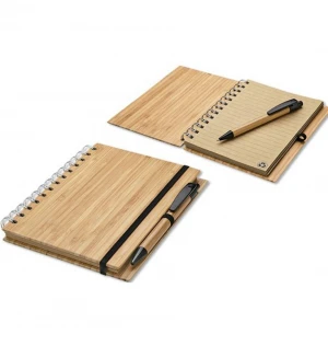 Personalised spiral notebook 70sheets spiral bamboo cover dairy book bamboo stationery set with notebook and key chain