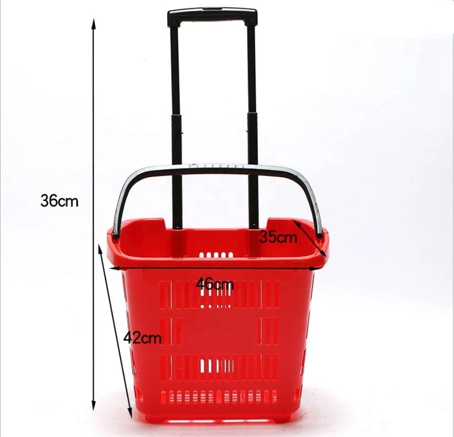 plastic supermarket shopping basket two wheels with pull handle