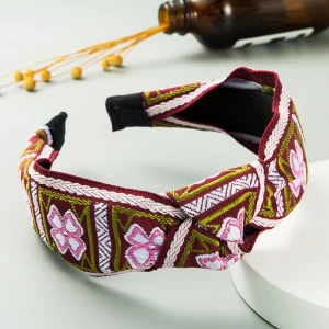 Popular Ethnic Hair Hoop Female Embroidery Braid Head Band Cloth Tied Hair Tie Web Celebrity Same Style Headbands