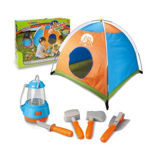 Pretend Play Kids Camp Toys Tent Set With Lamp