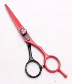 Professional 6.5" Off-Set Barber Thinning Shears Pair in J2 Quality Stainless Steel in Red & Black and with Curomized Features