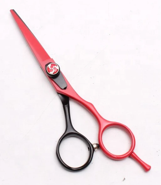 Professional 6.5&quot; Off-Set Barber Thinning Shears Pair in J2 Quality Stainless Steel in Red &amp; Black and with Curomized Features