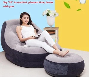 PVC flocking inflatable sofa with footrest air filling sofa chair for home furniture
