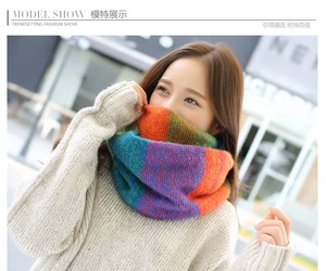 Rainbow Color Thick Knitted Acrylic Winter Warm Infinity Scarf, Wholesale Scarf