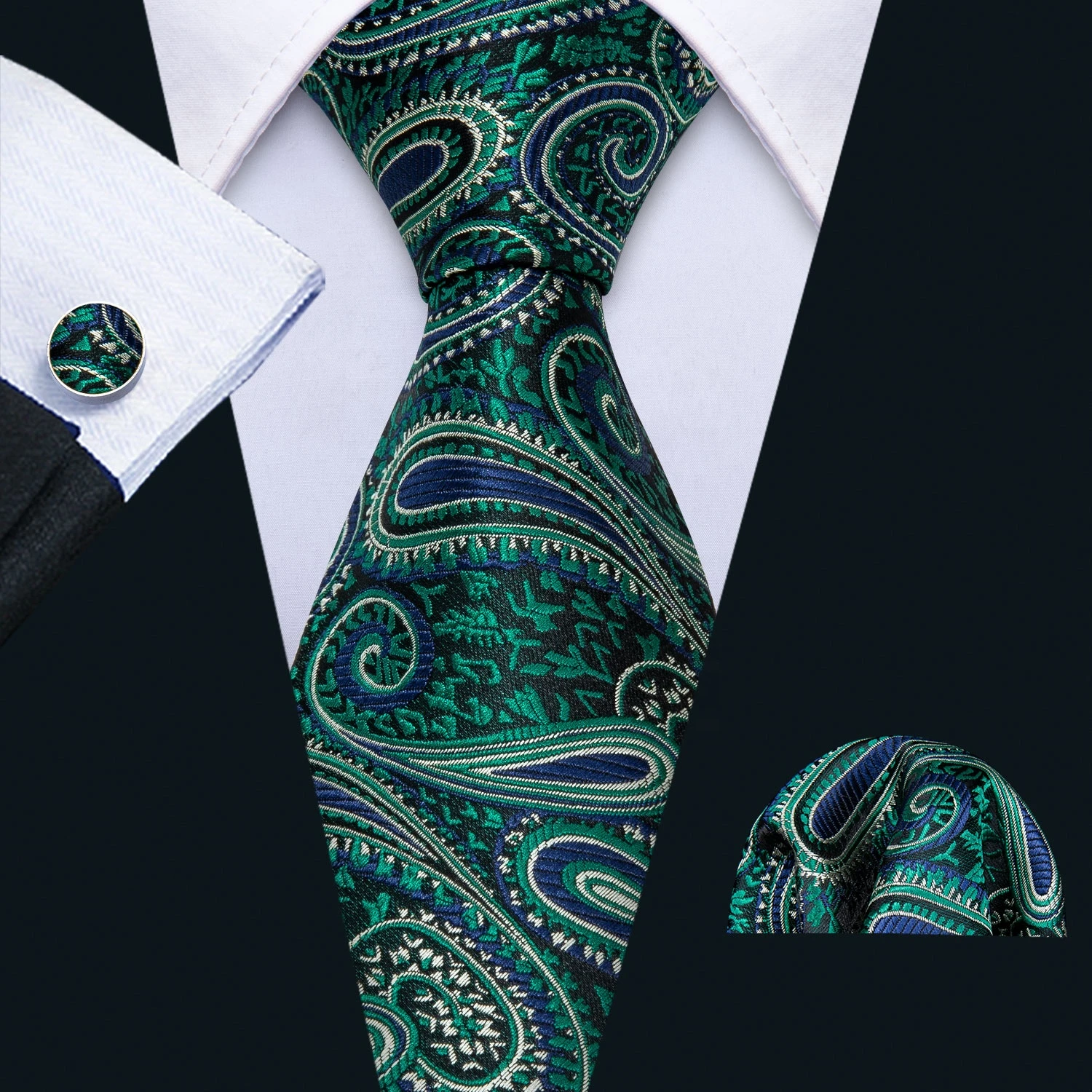 Ready Made Handmade 100 Silk Green Paisley Ties Set for Men