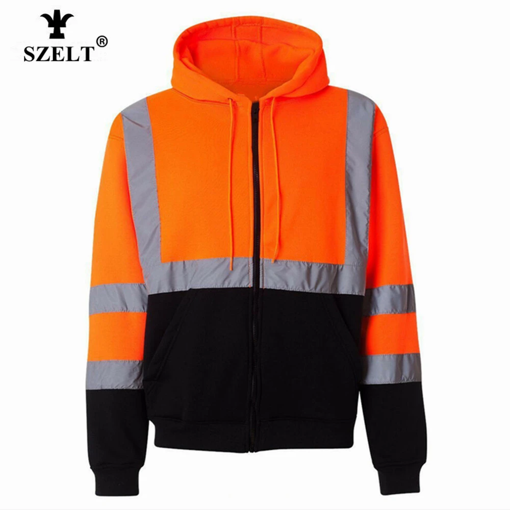 reflective tape high vis 100% cotton safety hoodie visibility