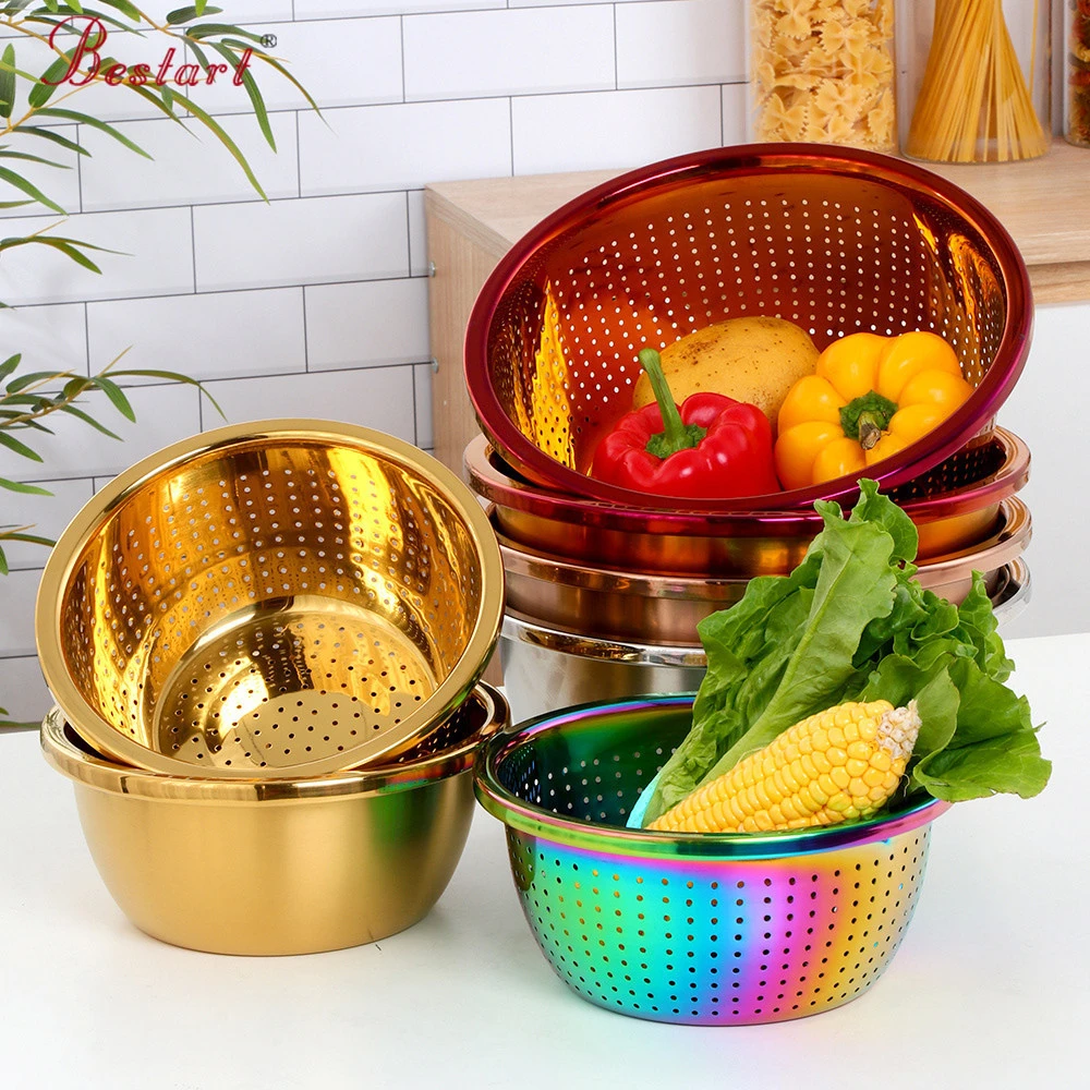 Rice Sieve Stainless Steel Kitchen Vegetable Water Draining Basket Fruit Metal Storage Baskets