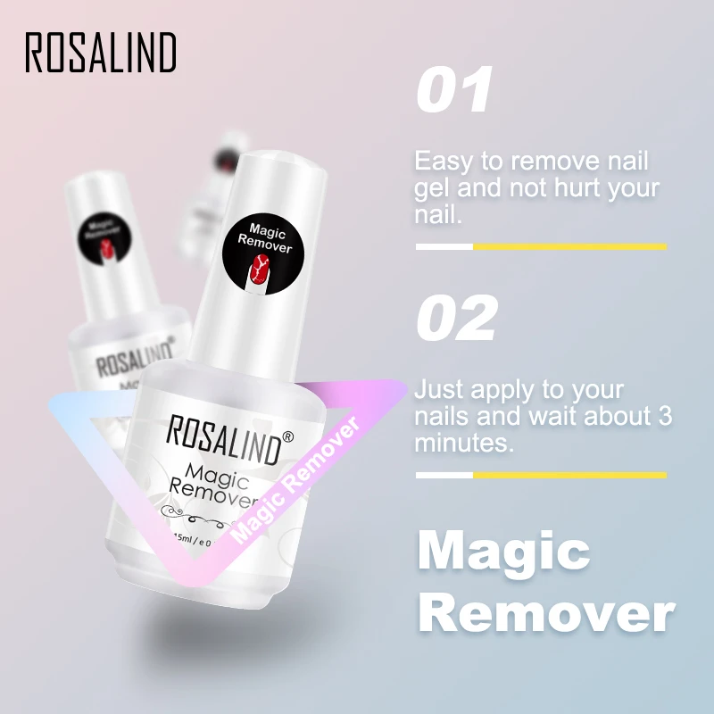 ROSALIND oem private label professional best 15ml nail uv gel polish remover easy apply magic gel polish remover for nail salon