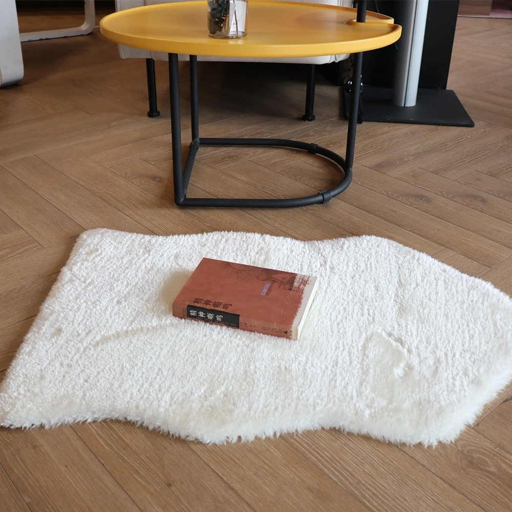 Sheepskin fur chair cover wool area rug lamb white faux fur