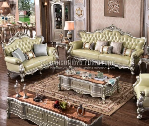 Silver color wood frame antique fabric sofa set living room furniture