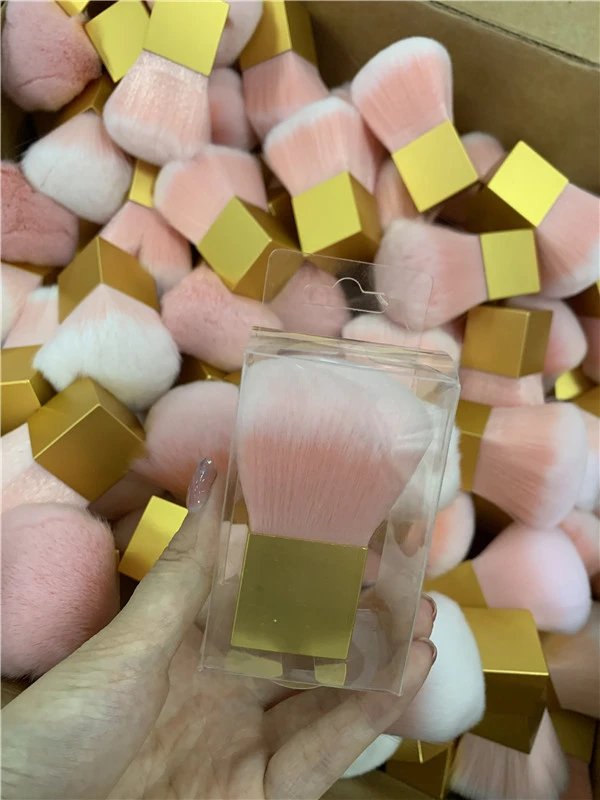 Single Square Shape Gold Powder Kabuki Makeup Brush Ultra Soft Pink Fiber Blusher Powder Cosmetic Brush