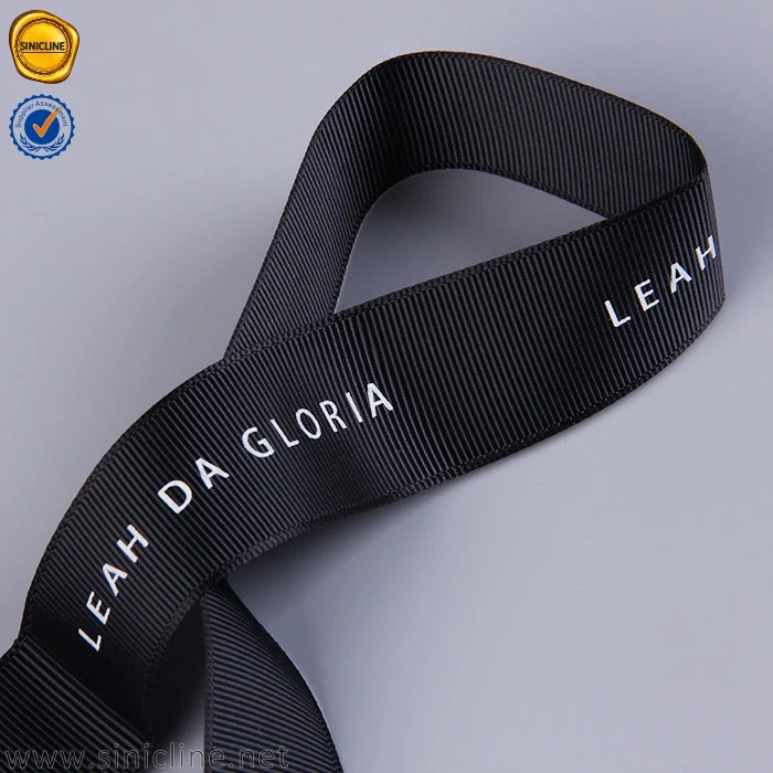 Sinicline customized 25mm white logo printed tape black ribbon for packaging