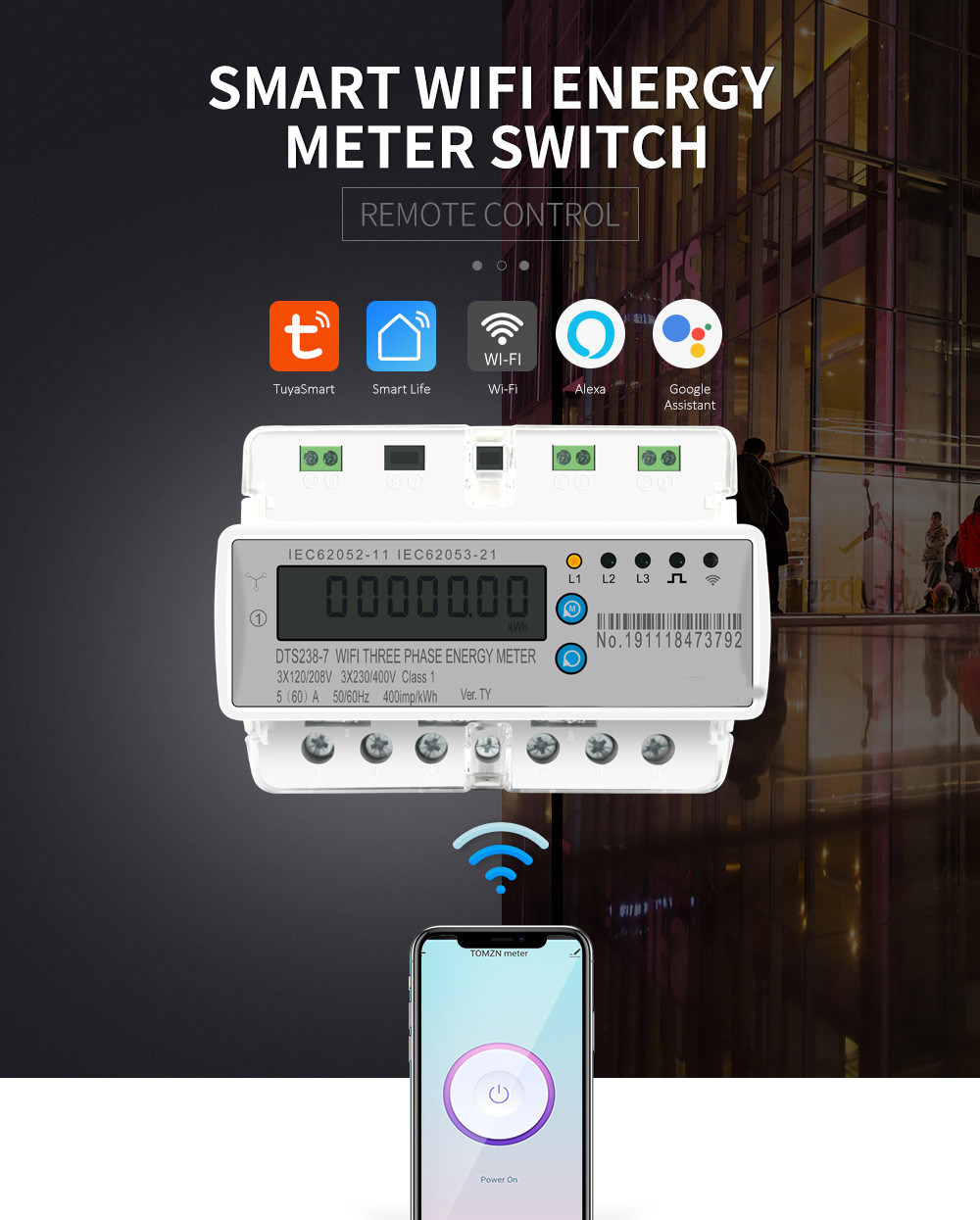 Buy Smart Phone App Control Wifi Energy Meter Din Rail Rs485 ...